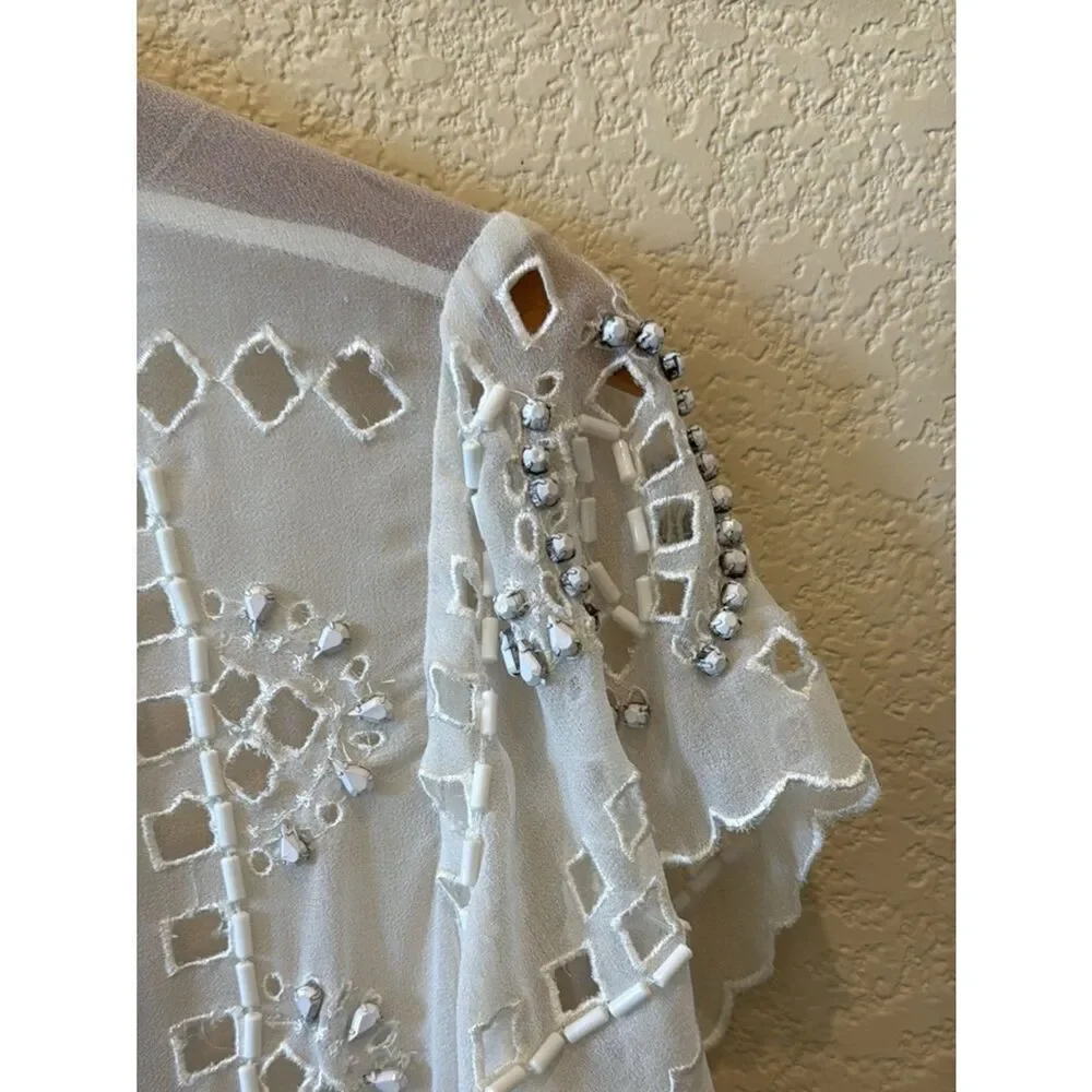LOVERS+FRIENDS BEADS EMBROIDERED IVORY/white  COLOR SIZE Medium BLOUSE
